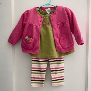 6-12 *vintage* Gymboree outfit cardigan swing top leggings +socks new old stock